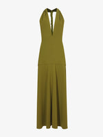 Still Life image of Matte Crepe Twist Back V-Neck Dress in OLIVE