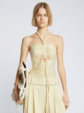 Front cropped image of model wearing Compact Jersey Ruched Bodysuit in ECRU
