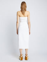 Back full length image of model wearing Compact Terry Jersey Dress in WHITE