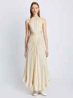 Front full length image of model wearing Crepe Jersey Ruched Dress in IVORY