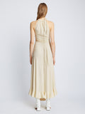 Back full length image of model wearing Crepe Jersey Ruched Dress in IVORY