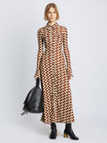 Front full length image of model wearing Printed Matte Jersey Shirt Dress in WINE/ECRU
