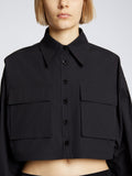 Detail image of model wearing Eco Poplin Shirt in BLACK