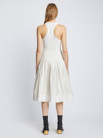 Back image of model in Eco Poplin Wrap Skirt in white