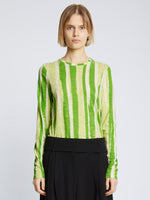 Front cropped image of model wearing Painted Stripe T-Shirt in GREEN MULTI