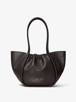 Front image of Carved Python Large Ruched Tote in BLACK