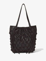 Front image of Macramé Drawstring Tote in BLACK