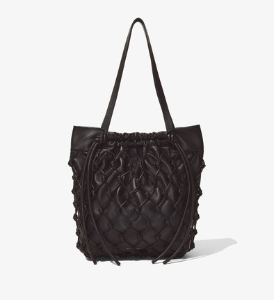 Front image of Macramé Drawstring Tote in BLACK