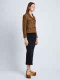 Side full length image of model wearing Bi-Stretch Tweed Jacket in FLAX