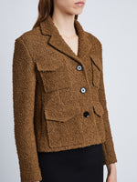 Detail image of model wearing Bi-Stretch Tweed Jacket in FLAX