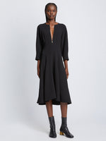 Front full length image of model wearing Matte Viscose Crepe Dress in BLACK