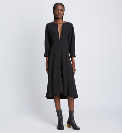 Front full length image of model wearing Matte Viscose Crepe Dress in BLACK