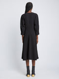 Back full length image of model wearing Matte Viscose Crepe Dress in BLACK