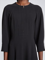 Detail image of model wearing Matte Viscose Crepe Dress in BLACK