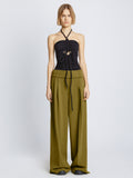 Front full length image of model wearing Matte Viscose Crepe Pants in OLIVE