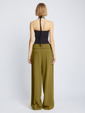 Back full length image of model wearing Matte Viscose Crepe Pants in OLIVE