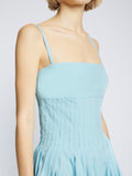 Detail image of model wearing Eco Poplin Pintuck Dress in BABY BLUE