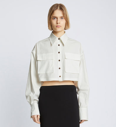 Front cropped image of model wearing Eco Poplin Shirt in WHITE