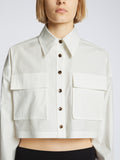 Detail image of model wearing Eco Poplin Shirt in WHITE