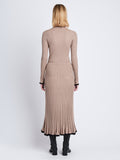 Back full length image of model wearing Silk Cashmere Rib Knit Skirt in TAUPE