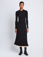 Front full length image of model wearing Silk Cashmere Rib Knit Skirt in BLACK