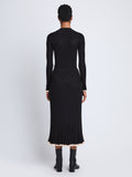 Back full length image of model wearing Silk Cashmere Rib Knit Skirt in BLACK