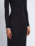 Detail image of model wearing Silk Cashmere Rib Knit Skirt in BLACK