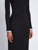 Detail image of model wearing Silk Cashmere Rib Knit Skirt in BLACK