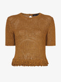 Still Life image of Ribbon Crochet Fringe Top in SADDLE