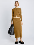 Front full length image of model wearing Silk Viscose Skirt in OCHRE