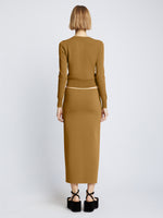 Back full length image of model wearing Silk Viscose Skirt in OCHRE