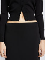 Detail image of model wearing Silk Viscose Knit Skirt in BLACK