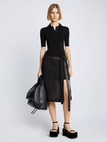 Front full length image of model wearing Silk Viscose Polo Bodysuit in BLACK
