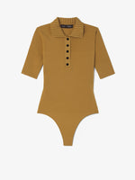Still Life image of Silk Viscose Polo Bodysuit in OCHRE