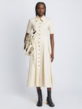 Front full length image of model wearing Silk Cotton Shirt Dress in ECRU