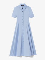 Still Life image of Silk Cotton Short Sleeve Button Dress in PERIWINKLE