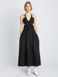 Front full length image of model wearing Viscose Linen Ruched Dress in BLACK