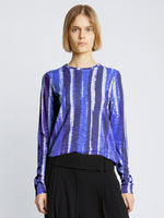 Front cropped image of model wearing Painted Stripe T-Shirt in COBALT MULTI