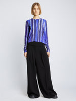 Front full length image of model wearing Painted Stripe T-Shirt in COBALT MULTI