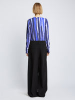 Back full length image of model wearing Painted Stripe T-Shirt in COBALT MULTI