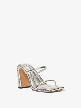 Front 3/4 image of SQUARE SLIDE SANDALS-100MM in SILVER