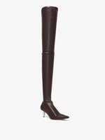 Front 3/4 image of SPIKE STRETCH OVER-THE-KNEE BOOTS in Black with leather smoothed