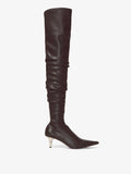 Side image of SPIKE STRETCH OVER-THE-KNEE BOOTS in Black with leather wrinkled