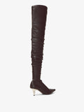 Front 3/4 image of SPIKE STRETCH OVER-THE-KNEE BOOTS in Black with leather wrinkled