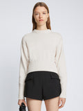 Front cropped image of model wearing Textured Cotton Sweater in IVORY
