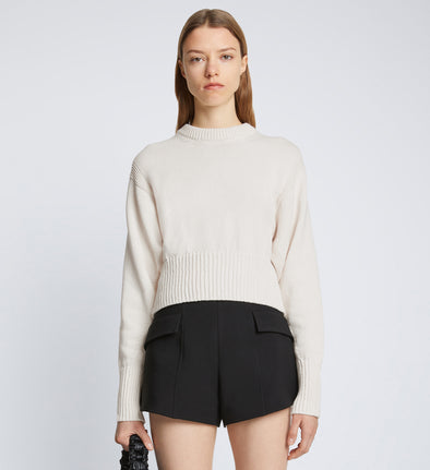 Front cropped image of model wearing Textured Cotton Sweater in IVORY