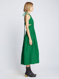 Side full length image of model wearing Viscose Linen Ruched Dress in BRIGHT GREEN