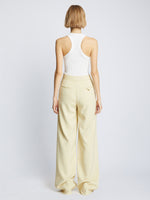 Back full length image of model wearing Viscose Suiting Pants in PARCHMENT