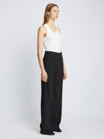 Side image of model in Viscose Suiting Pants in black