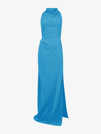 Flat image of Matte Viscose Crepe Backless Dress in turquoise